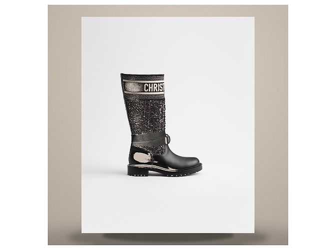 Dior Botas D-Major Black White Cannage Tweed, Pele de Bezerro Preta - vista 2