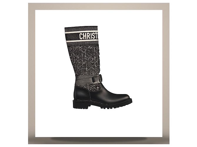 Dior Botas D-Major Black White Cannage Tweed, Pele de Bezerro Preta - vista 3