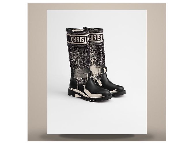 Dior Botas D-Major Black White Cannage Tweed, Pele de Bezerro Preta - vista 4