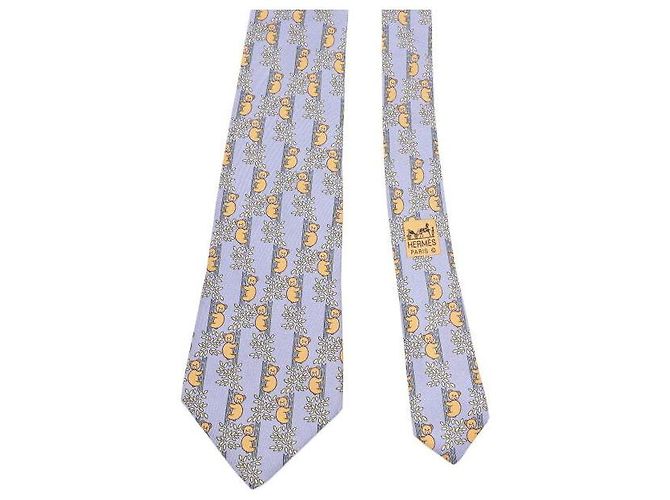 Hermès Corbata de seda azul marino con estampado de oso - vista 3