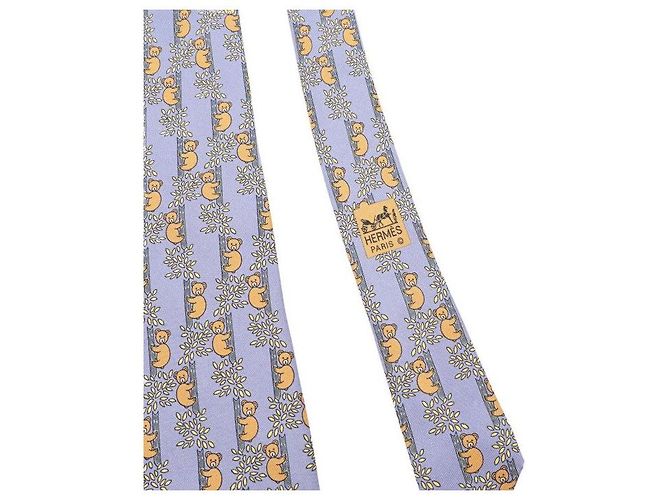 Hermès Corbata de seda azul marino con estampado de oso - vista 4