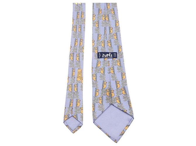Hermès Corbata de seda azul marino con estampado de oso - vista 5