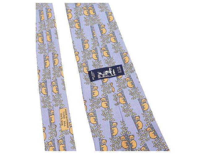 Hermès Corbata de seda azul marino con estampado de oso - vista 6
