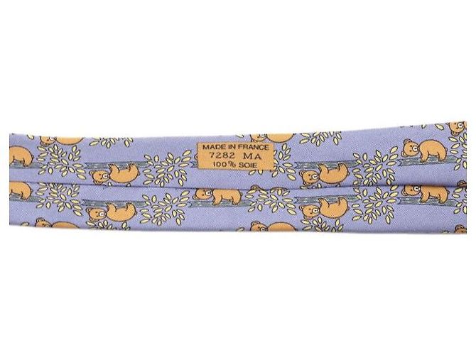 Hermès Corbata de seda azul marino con estampado de oso - vista 7
