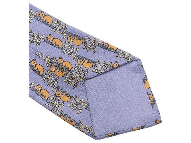 Hermès Corbata de seda azul marino con estampado de oso - vista 8