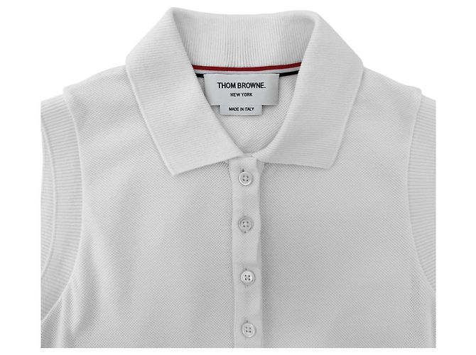 Thom Browne Vestido Mini sin Mangas Capas Plisado Polo para Mujer Blanco - vista 11