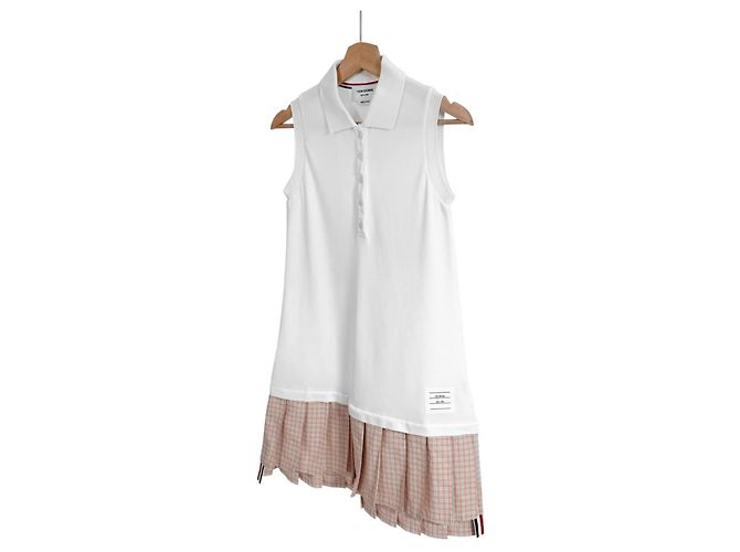 Thom Browne Vestido Mini sin Mangas Capas Plisado Polo para Mujer Blanco - vista 2