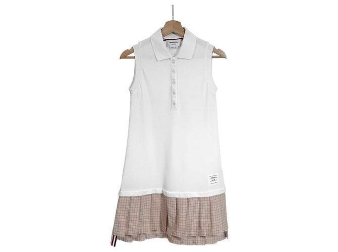 Thom Browne Vestido Mini sin Mangas Capas Plisado Polo para Mujer Blanco - vista 4