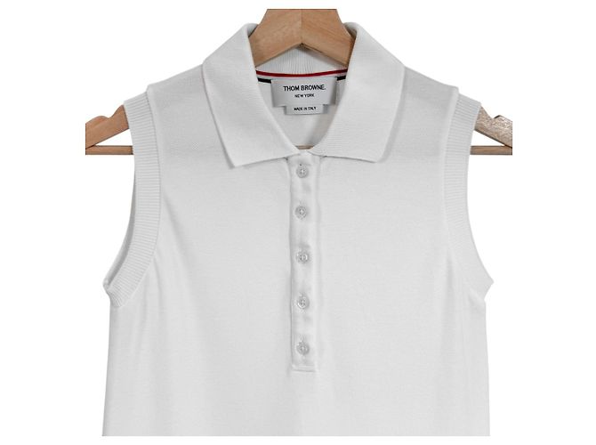 Thom Browne Vestido Mini sin Mangas Capas Plisado Polo para Mujer Blanco - vista 6