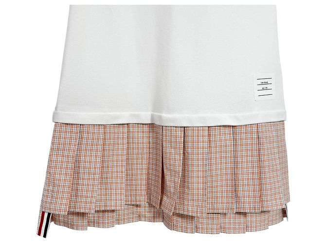 Thom Browne Vestido Mini sin Mangas Capas Plisado Polo para Mujer Blanco - vista 8