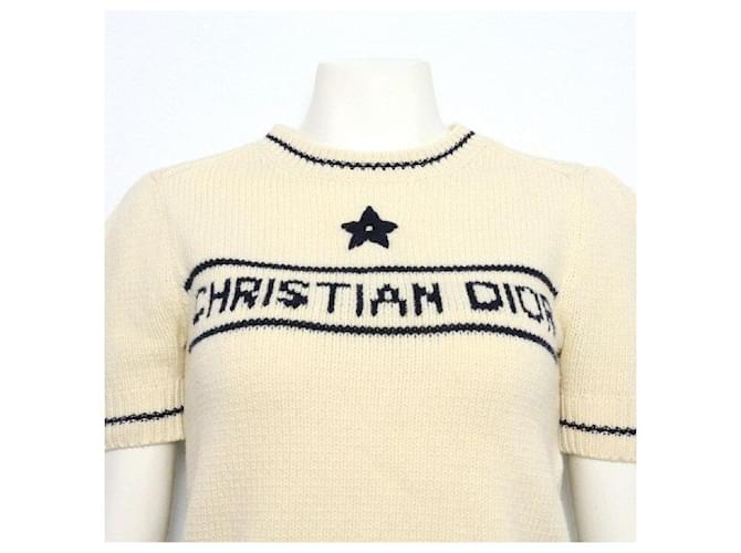 Dior Kurzarm-Pullover aus Woll-Kaschmir-Mischung in Ecru Weiß - Ansicht 2
