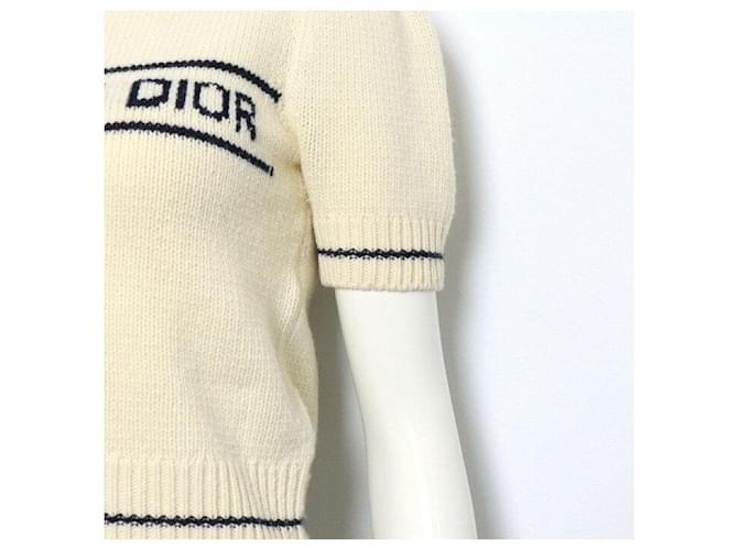 Dior Kurzarm-Pullover aus Woll-Kaschmir-Mischung in Ecru Weiß - Ansicht 3