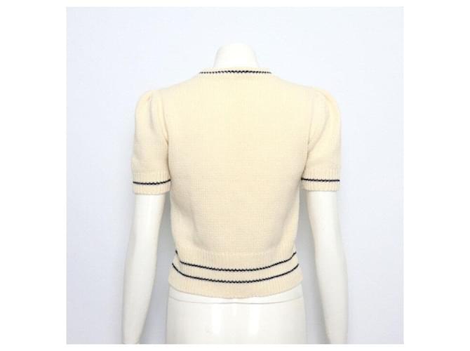 Dior Kurzarm-Pullover aus Woll-Kaschmir-Mischung in Ecru Weiß - Ansicht 4