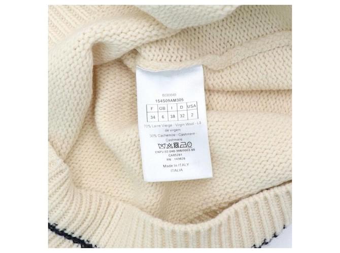 Dior Kurzarm-Pullover aus Woll-Kaschmir-Mischung in Ecru Weiß - Ansicht 6