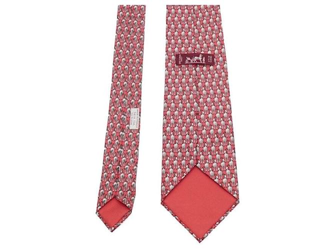 Hermès Pattern Silk Men's Tie Red - view 5