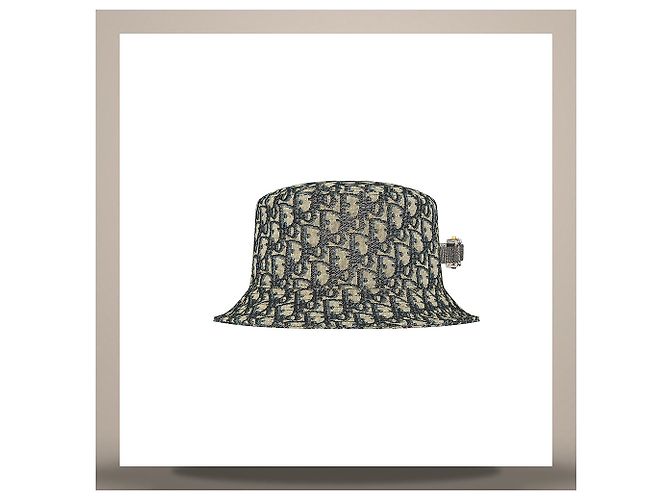 Dior Cappello Bucket Oblique Blu Navy Beige Misto Cotone Jacquard - vista 2