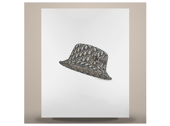 Dior Cappello Bucket Oblique Blu Navy Beige Misto Cotone Jacquard - vista 3