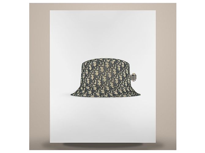 Dior Cappello Bucket Oblique Blu Navy Beige Misto Cotone Jacquard - vista 4