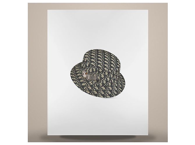 Dior Cappello Bucket Oblique Blu Navy Beige Misto Cotone Jacquard - vista 5