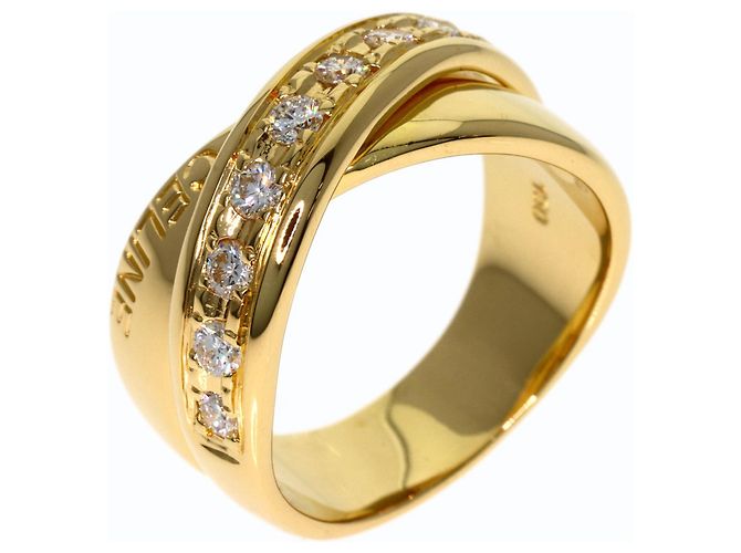 Diamond Céline Anello Celine Logo Cross Diamanti in Oro Giallo 18K - vista 2