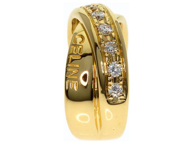 Diamond Céline Anello Celine Logo Cross Diamanti in Oro Giallo 18K - vista 3