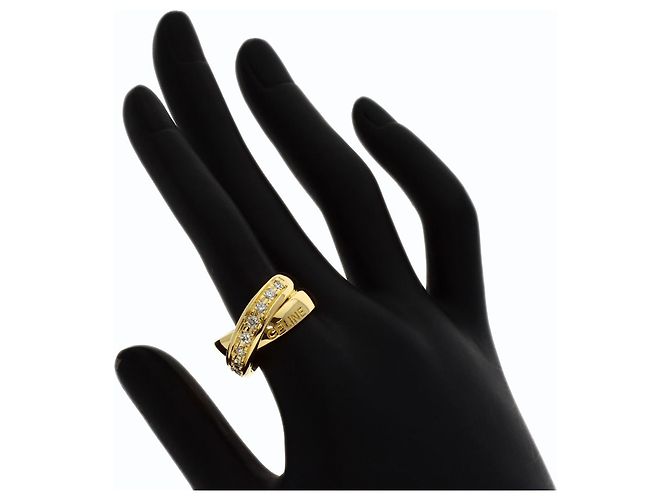 Diamond Céline Anello Celine Logo Cross Diamanti in Oro Giallo 18K - vista 7