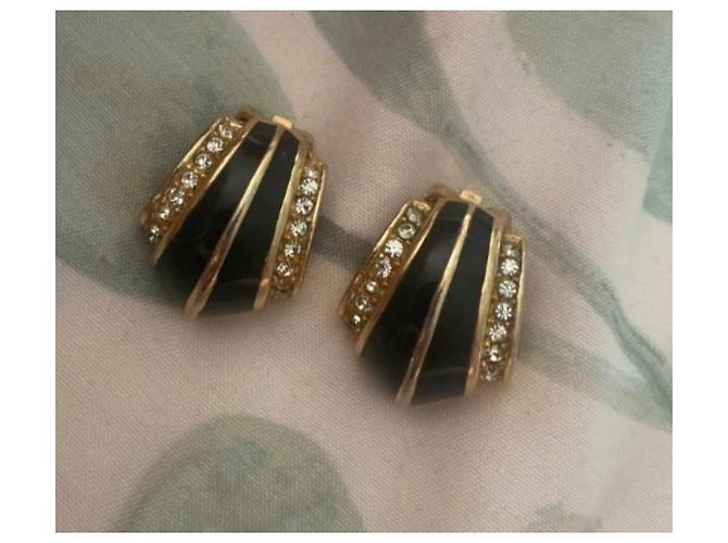 Christian Dior Pendientes de clip en oro y esmalte Negro Dorado - vista 2