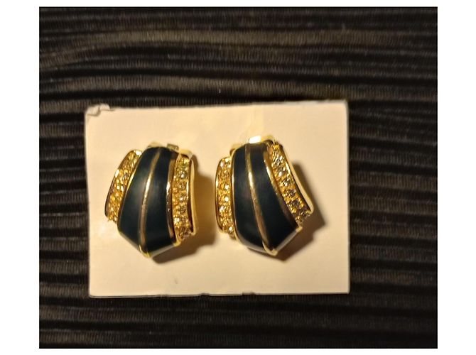 Christian Dior Pendientes de clip en oro y esmalte Negro Dorado - vista 8