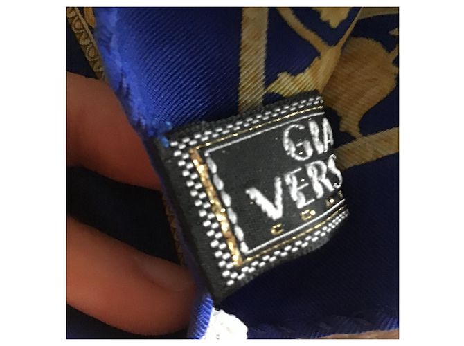 Gianni Versace Foulard Seta Barocco Anni 90 Nero Blu D'oro - vista 10
