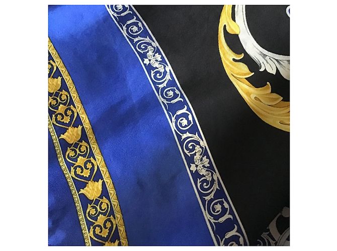 Gianni Versace Foulard Seta Barocco Anni 90 Nero Blu D'oro - vista 13