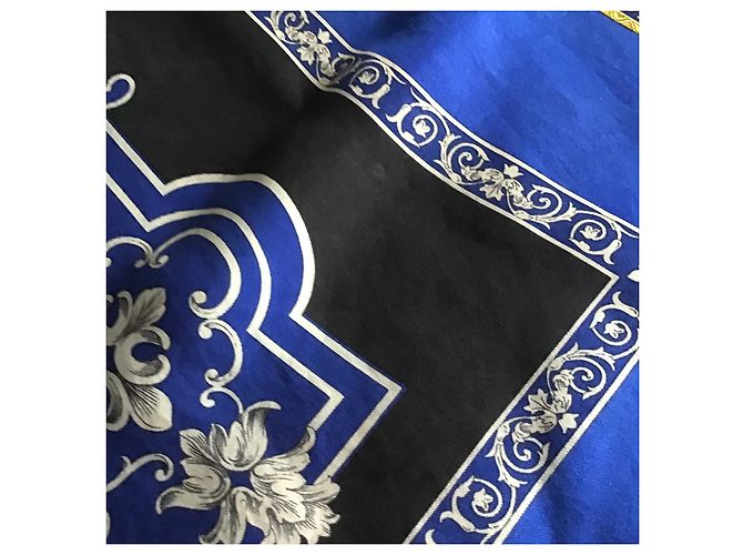 Gianni Versace Foulard Seta Barocco Anni 90 Nero Blu D'oro - vista 14
