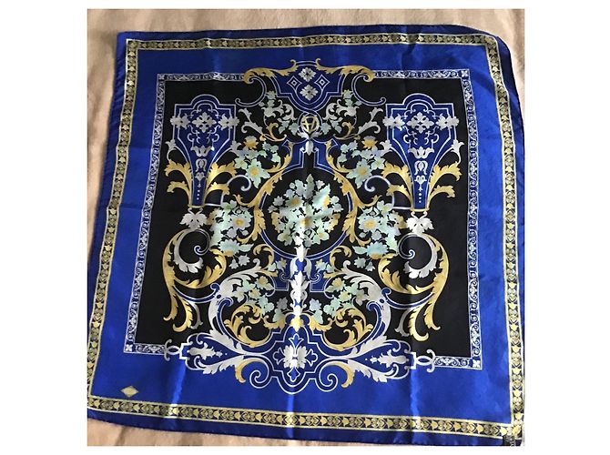 Gianni Versace Foulard Seta Barocco Anni 90 Nero Blu D'oro - vista 17