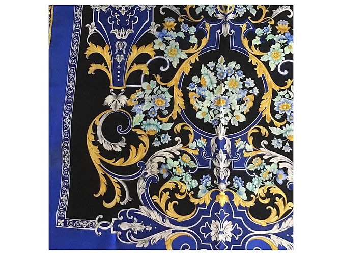 Gianni Versace Foulard Seta Barocco Anni 90 Nero Blu D'oro - vista 3