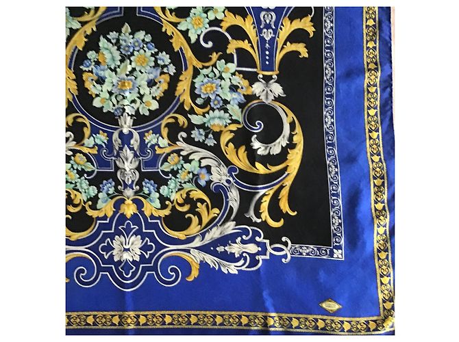 Gianni Versace Foulard Seta Barocco Anni 90 Nero Blu D'oro - vista 4
