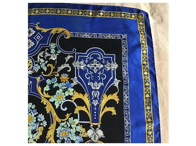 Gianni Versace Foulard Seta Barocco Anni 90 Nero Blu D'oro - vista 5