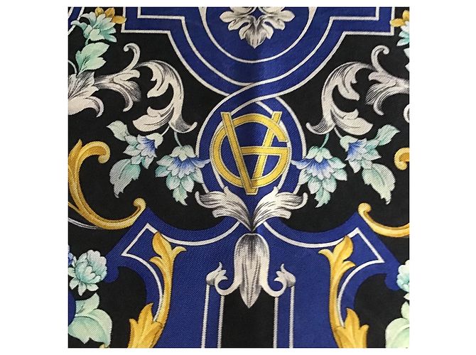 Gianni Versace Foulard Seta Barocco Anni 90 Nero Blu D'oro - vista 7