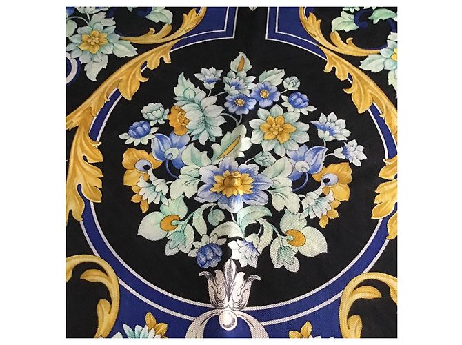 Gianni Versace Foulard Seta Barocco Anni 90 Nero Blu D'oro - vista 8