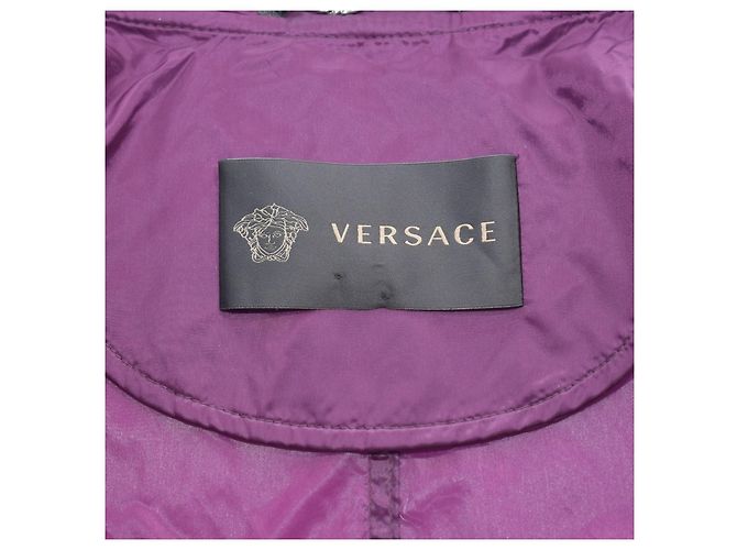 Medusa Trench Impermeabile con Cappuccio in Nylon Viola VERSACE Giacca Windbreaker Lunga 50 Porpora - vista 9