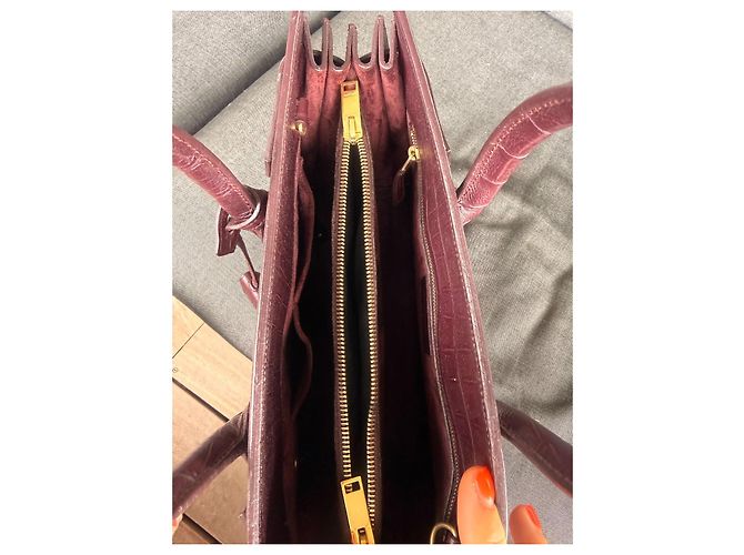 Saint Laurent Bo Mini Sac de Jour Borsa in Pelle Grana Grossa Bordò - vista 10