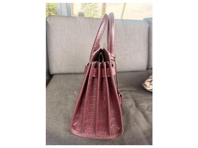Saint Laurent Bo Mini Sac de Jour Borsa in Pelle Grana Grossa Bordò - vista 6