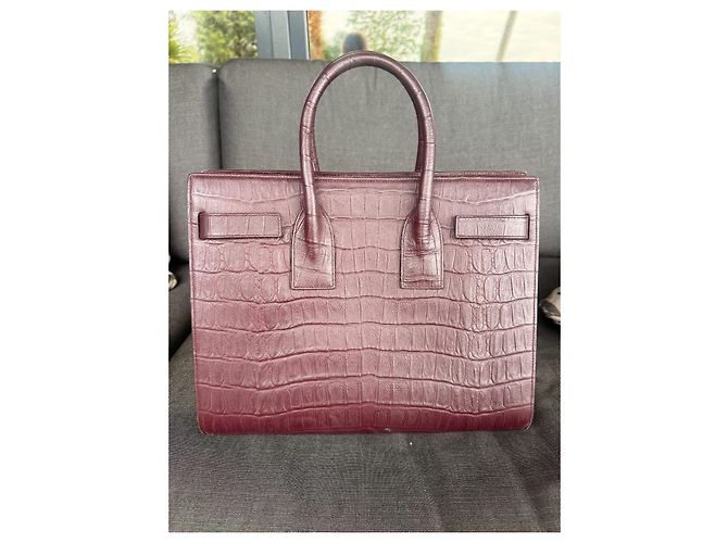 Saint Laurent Bo Mini Sac de Jour Borsa in Pelle Grana Grossa Bordò - vista 7