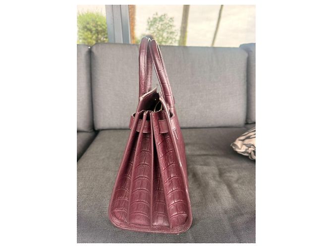 Saint Laurent Bo Mini Sac de Jour Borsa in Pelle Grana Grossa Bordò - vista 8