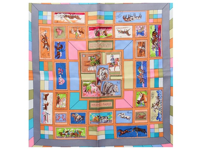 Hermès Foulard Hermes Carre 90 Correspondance Marrone Multicolore - vista 7
