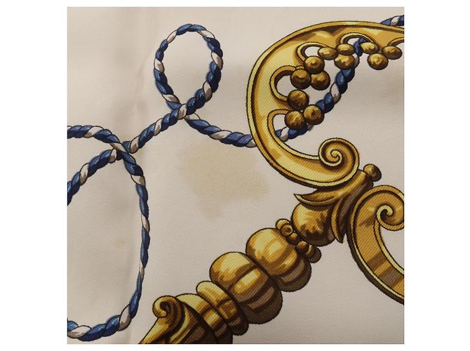 Hermès Hermes Carre 90 Les Cles Seidentuch Weiß Gelb Marineblau - Ansicht 10