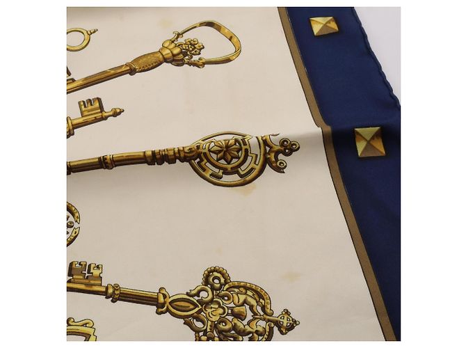Hermès Hermes Carre 90 Les Cles Seidentuch Weiß Gelb Marineblau - Ansicht 12