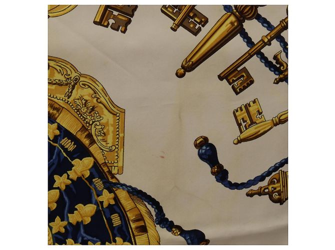 Hermès Hermes Carre 90 Les Cles Seidentuch Weiß Gelb Marineblau - Ansicht 5