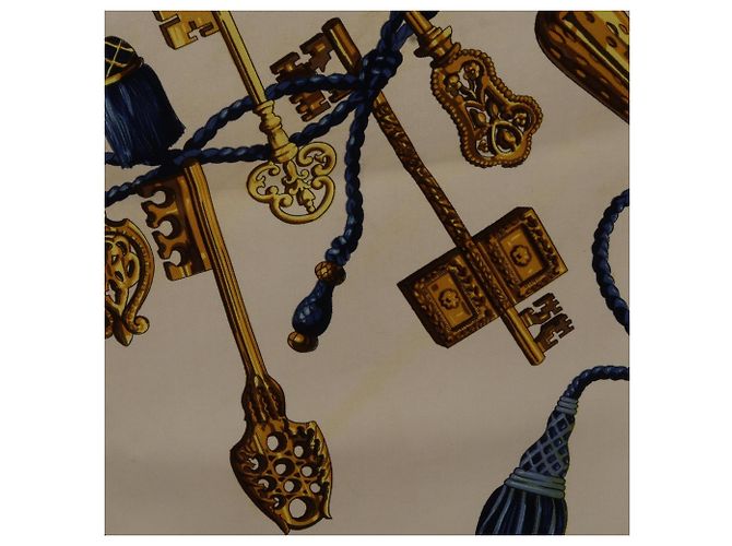 Hermès Hermes Carre 90 Les Cles Seidentuch Weiß Gelb Marineblau - Ansicht 6