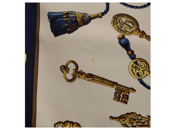 Hermès Hermes Carre 90 Les Cles Seidentuch Weiß Gelb Marineblau - Ansicht 7