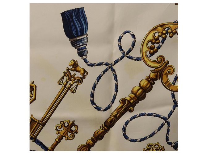 Hermès Hermes Carre 90 Les Cles Seidentuch Weiß Gelb Marineblau - Ansicht 8