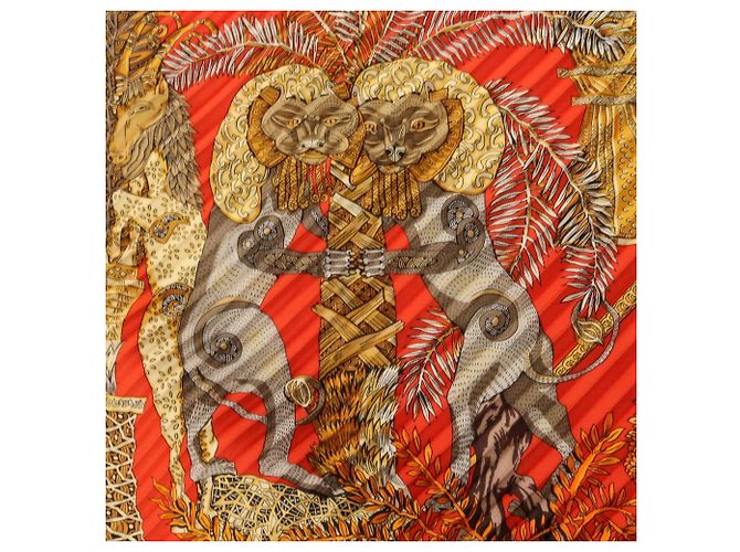Hermès Foulard Hermes Carre Plissé Les Legendes de l'Arbre Rosso Multicolore - vista 4